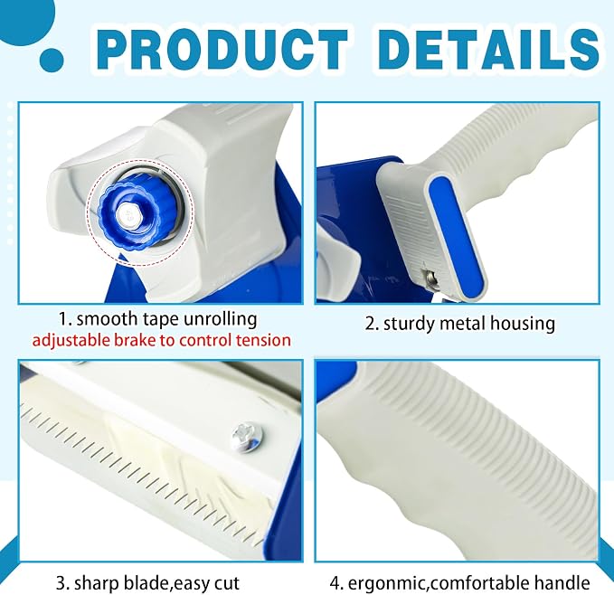WILLBOND 4 Pack 3 Inch Wide Tape Gun Lightweight Packing Heavy Duty Tape Dispenser Gun for Moving Shipping Box Carton Seal Packing Shipping Dispenser (Blue)