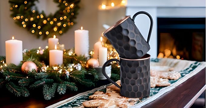 STAGLIFE 16 Oz Black Moscow Mule Pure Copper Mugs, Genuine Real Copper Cups for Drinking Moscow Mules, Food Safe Handcrafted Solid Mug Large Cup Hammered Finish Gift Set of 2