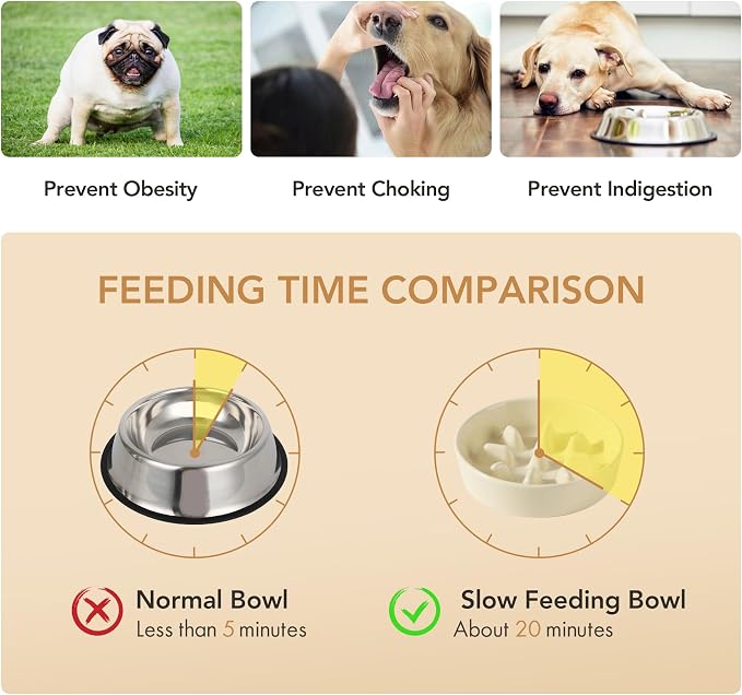 Havniva Dog Bowls Slow Feeder, Ceramic Slow Feeder Dog Bowls for Fast Eater | 1.2 Cups Dog Food Bowl Puzzle Feeder, Slow Feeding Bowls for Small & Medium Breed, Non-Slip Base, Anti-Choking