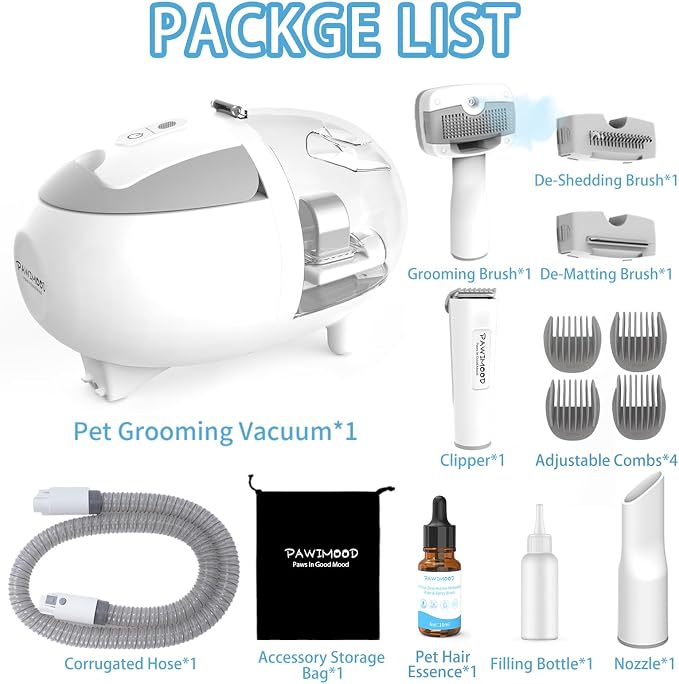 Dog Grooming Vacuum, 13000Pa & 2L Dust Cup & <55dB, 5-in-1 Self-Cleaning Pet Hair Vacuum with Spray Brush for Shedding, Quiet Deshedding Kit for Dogs Cats