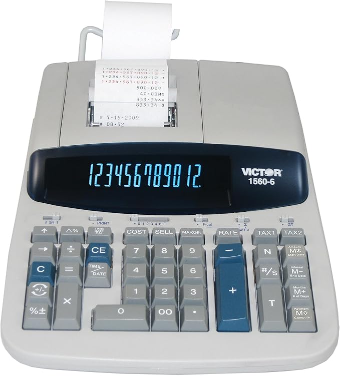 Victor 1560-6 12 Digit Heavy Duty Commercial Printing Calculator with Large Display and Loan Wizard