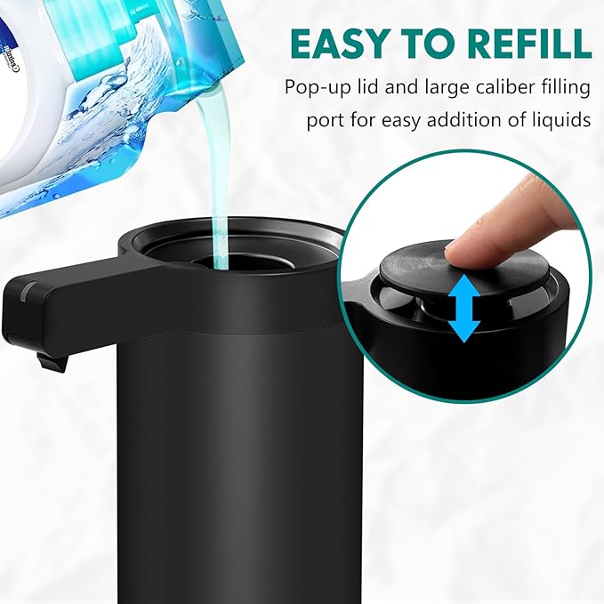 Automatic Soap Dispenser Stainless Steel with Sensor Infrared Soap Dispenser Electric IPX5 Waterproof USB-C Charging Motion Sensor for Kitchen & Bathroom (Matte Black - Wall Mount)