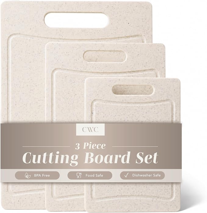 COOK WITH COLOR Non-Slip Cutting Board Set – Kitchen Essentials with Easy Grip Handle for Meat, Veggies, and Fruits, 3 Cutting Boards, Speckled White