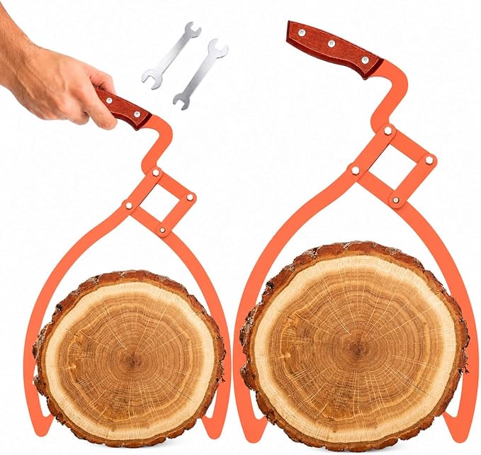 Blulu 2 Pcs 20 Inch, 12 Inch 2 Claw Log Tongs Logging Skidding Tongs with Non Slip Grip Stainless Steel Hand Log Grapple Lifter Handling, Dragging, Carrying Tool for Moving Wood Trees
