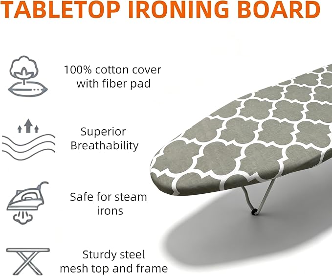 Tabletop Ironing Board with Heat Resistant Cover and Pad,30x12Inch | Heavy Duty Ironing Board with folding legs, Hook for Hanging, Portable Folding Mini Iron Board for for Dorm Apartment Travel