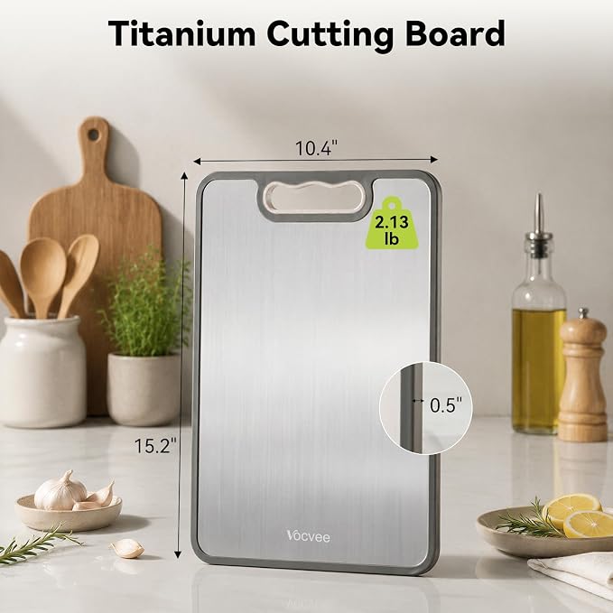 1PC Titanium Cutting Boards for Kitchen Chopping Board Double Sided | Cutting Board Set Food Grade 100% Pure Titanium & Wheat Straw PP Cutting Board Easy to Clean [15"x10.4"]