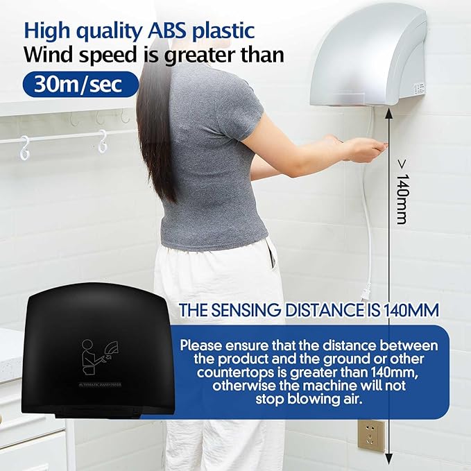 Rossesay 1 Pcs Electric Hand Dryer Compact Commercial Wiper Automatic Hand Air Dryer for Dry Machine Wall Business Home Household Restroom Office Mall, 110v,1200W (Silver)