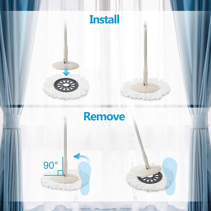 Eyliden Spin Mop and Bucket Set, 2 Microfiber Heads, Wash & Dry | Self-Cleaning Mop Bucket System for Hardwood, Tile, Vinyl Floors, Adjustable Stainless Steel Handle, Space-Saving Design