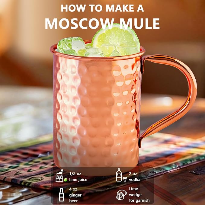 UNISWEET Moscow Mule Pure Copper Mugs - Set of 4-100% Pure Copper Hammered coffee cup, Perfect For Wine, Beer, Cold Drink, Bar, Party, Gifts (Square Copper Mugs)