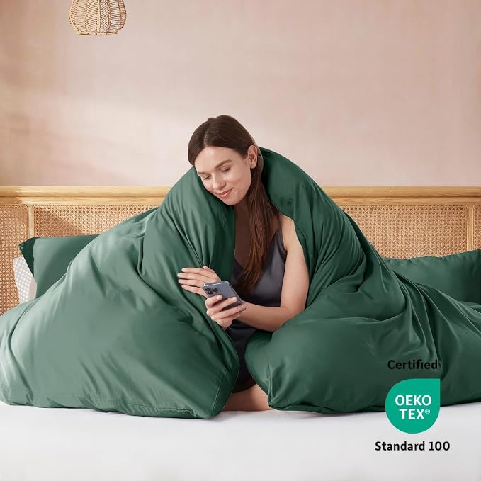 Nestl Forest Green California King Duvet Cover Sets - Soft Double Brushed Cal King Duvet Cover, 3 Piece, with Button Closure, 1 Duvet Cover 104x98 inches and 2 Pillow Shams