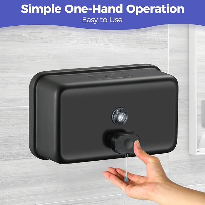 Stardrix Matte Black Stainless Steel Horizontal 1100ml/37oz Capacity Commercial-Grade Soap Dispenser, Wall-Mounted Bathroom Hand Soap Dispenser with Corrosion-Proof Lining and Anti-Leak Pump