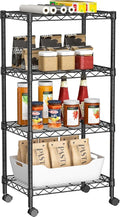 Golpart Small 4 Tier Shelves Storage Wire Shelving Unit Metal Shelf Adjustable Organizers Storage Shelving with Wheels for Bathroom Laundry Room Kitchen Pantry11.7”D x 17.7”W x 44.8”H Black