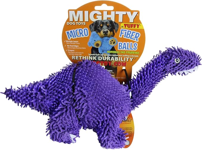 MIGHTY Tuffy Microfiber Medium Ball Brachiosaurus Dog Toy | Ultra Durable Plush Toy with Multiple Layers & Reinforced Seams , Washable and Floats , Mighty® Construction