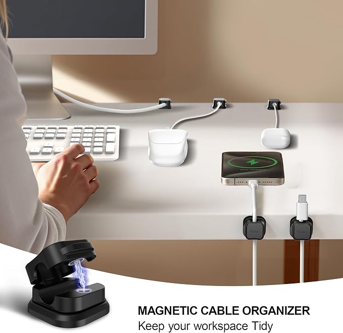 48 Pack Magnetic Cable Clip Organizer Cord Holder, Picozon Adhesive Cable Management, Wire Phone USB Charger Cable Holder, Keeper Organizer for Office Home Desktop Table - Black