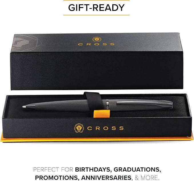CROSS ATX Refillable Stainless Steel Ballpoint Pen with Diamond Pattern, Medium Ballpoint, includes Premium Gift Box and Black Cartridge, 1 Pack, Metallic Black