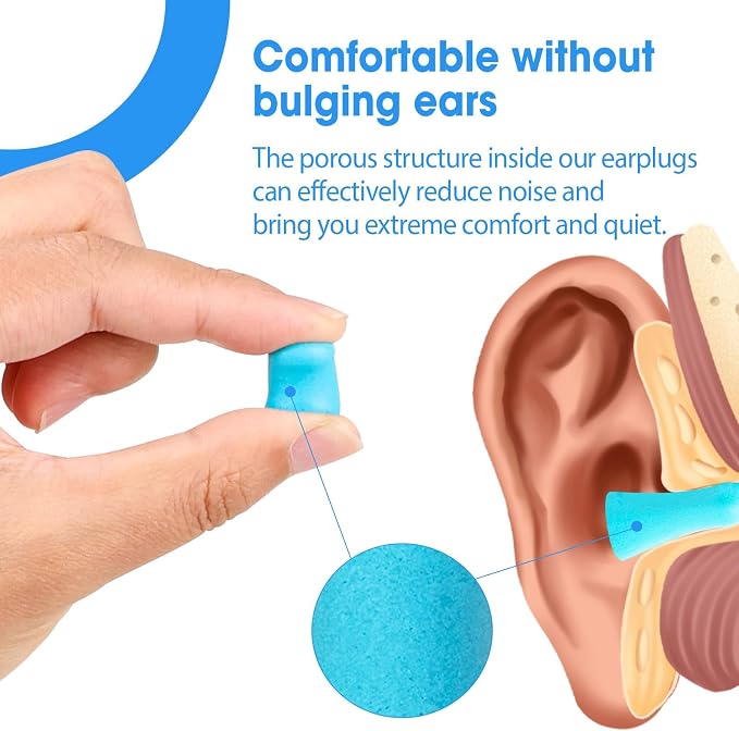 AZEN 100 Pairs Ear Plugs Bulk, NRR 32dB Soft Foam Ear Plugs for Sleeping Noise Cancelling, Earplugs for Concerts Shooting Swimming Noise Reduction (Lake Blue)