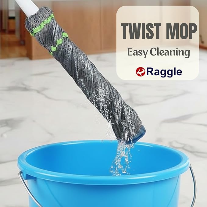 Self Wringing Floor Cleaning, Easy Squeeze Twist Mop with 44.5 Inches Long Handle Head, Heavy Duty Wet Mops for Cleaning Floors (Grey, Twist mop)