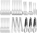 30 Piece Stainless Steel Serving Utensils Set - Buffet Serving Spoons Forks Tongs for BBQ, Parties, Catering, Weddings, Events - Silver