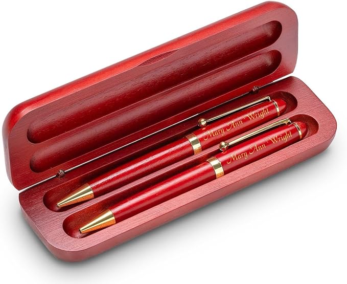 Executive Gift Shoppe - Personalized Cherrywood Pen & Pencil Box Set with Custom Engraving