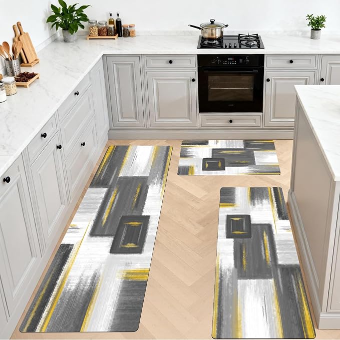 XLHOMO Kitchen Rugs Sets of 3, Non Slip Washable Kitchen Mats for Floor, Anti-Fatigue Runner Rug with Rubber Backing, Waterproof Kitchen Rug Set for Laundry, Floor, Office, Hallway