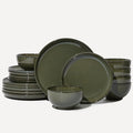 Pokini 18 Piece Dinnerware Set for 6, Reactive Glaze Terracotta Plates and Bowls Set, Large Family-Sized Stoneware Dish Set for Gatherings, Chip and Scratch Resistant, Blackish Green
