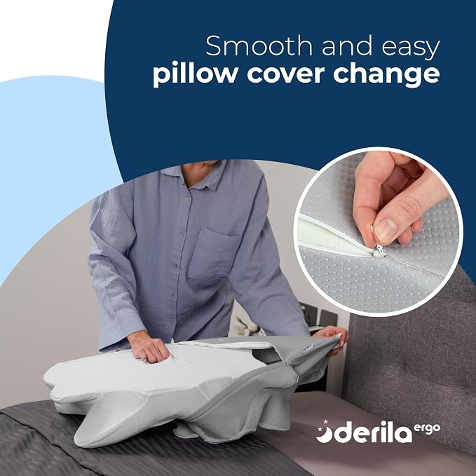 Derila Ergo Thermal Pillow Cover for Cervical Neck Pillow – Cooling Pillowcase for Memory Foam Pillow, Neck Support Pillow & Side Sleeper Pillow – Replacement Cover Ergo Pillow (Cover Only)