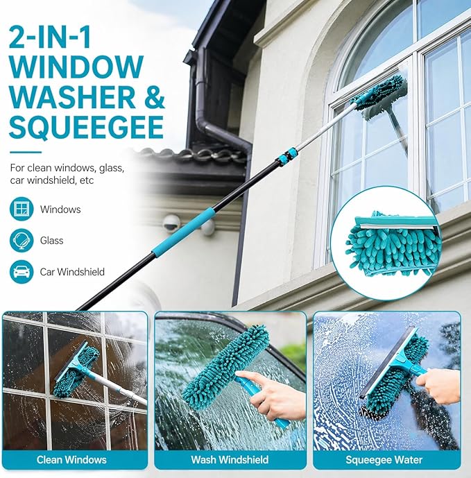 High Ceiling Duster Kit with 4.5-18T Heavy Duty Extension Pole, Reaches Up to 25FT, Includes Microfiber Feather Duster, Cobweb and Ceiling Fan Duster, Window Squeegee Cleaner & Skylight Hook (18FT)