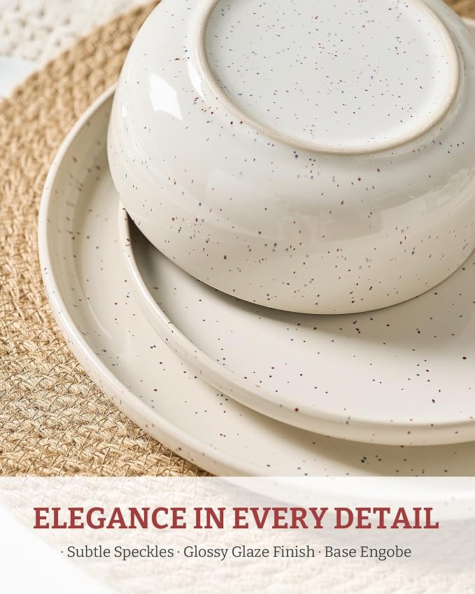 famiware Milkyway 33 oz Bowl Set, Pasta Bowls Set of 6, Salad Bowls, Double Reactive Glaze, Sturdy & Stackable, Ideal for Housewarming, Festivals, Creamy White with Speckles