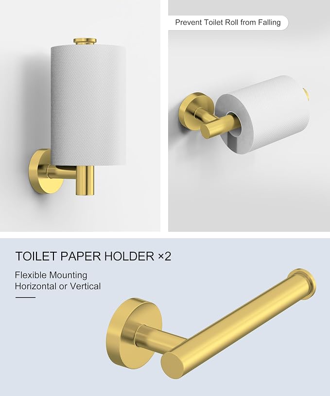 12 Pcs Brushed Gold Bathroom Accessories Set, HOMEMYSTIQUE SUS304 Stainless Steel Bathroom Hardware Set, Bath Towel Bar Set, Toilet Paper Holders, Towel Rings Racks, Robe Towel Hooks