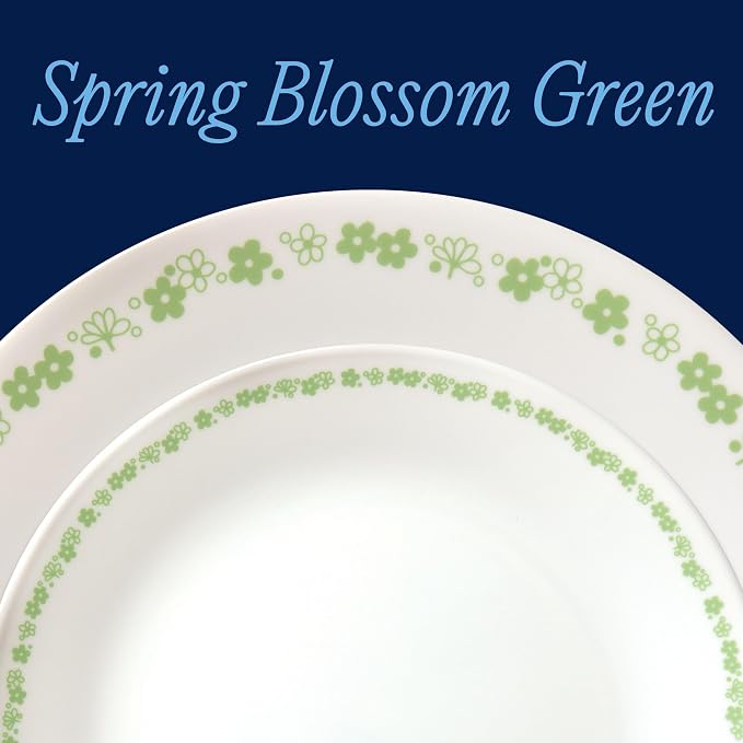 Corelle Vitrelle 18 Piece Glass Dinnerware Sets Service for 6, Triple Layer Chip & Crack Resistant Glass Plate and Bowl Sets, Spring Blossom Green