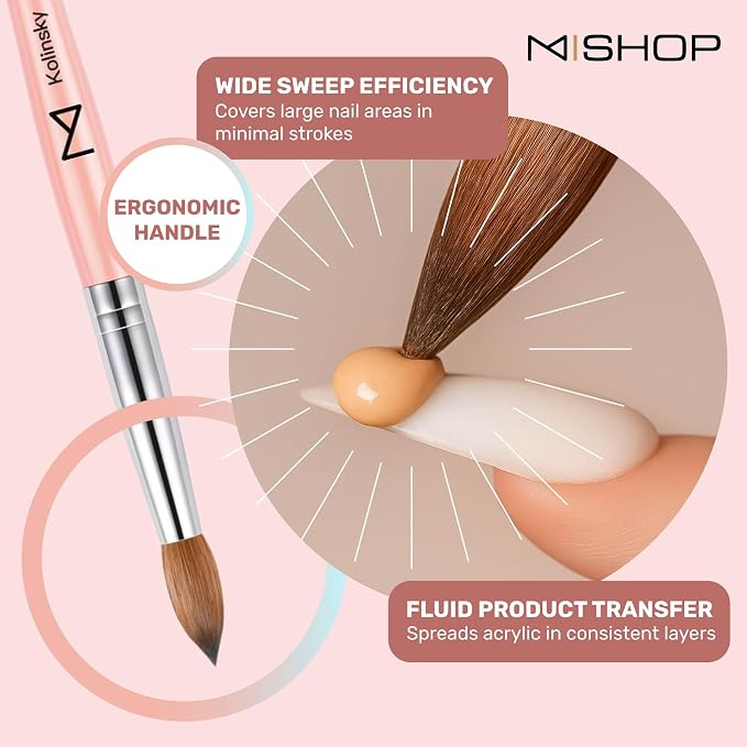 M – Majesti Pink 100% Kolinsky Acrylic Nail Brush | Professional Acrylic Sculpting & Application Brush | Handcrafted Premium Nail Art Tool for Nail Technicians (#12)