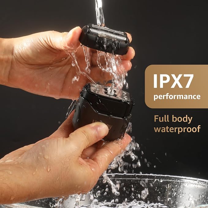 Mbzoey Electric Foil Shavers for Men: IPX7 Waterproof - Magnetic Cover | Mini Razor for Travel - Face Shaver with LED Display & USB-C Fast Charge - Micro-Comb Technology & Precision Blades