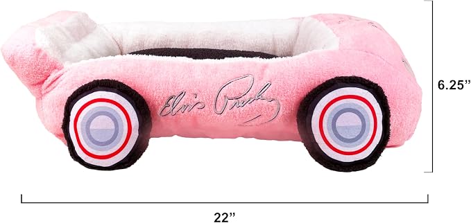 Megatoys Elvis Plush Car Pet Bed – Pink Pet Bed with Musical-Design Pillows and Elegant Car Styling