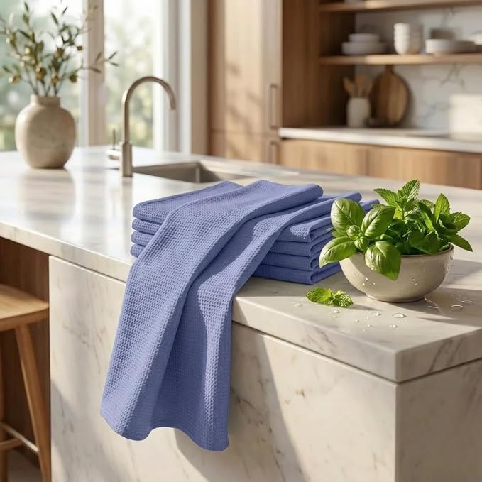 Urban Villa Kitchen Towels Cotton Dish Towels 20”x30” (Set of 6) Blue