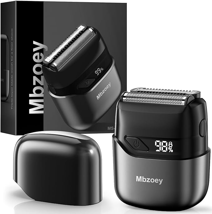 Mbzoey Electric Foil Shavers for Men: IPX7 Waterproof - Magnetic Cover | Mini Razor for Travel - Face Shaver with LED Display & USB-C Fast Charge - Micro-Comb Technology & Precision Blades