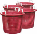 Large, Heavy Duty Fish Baskets, Maroon, White Handles, Made in USA, 4-Pack