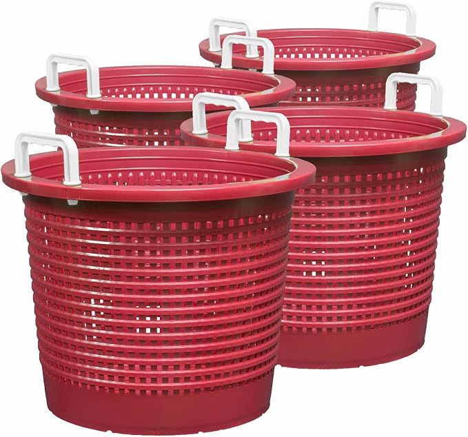 Large, Heavy Duty Fish Baskets, Maroon, White Handles, Made in USA, 4-Pack