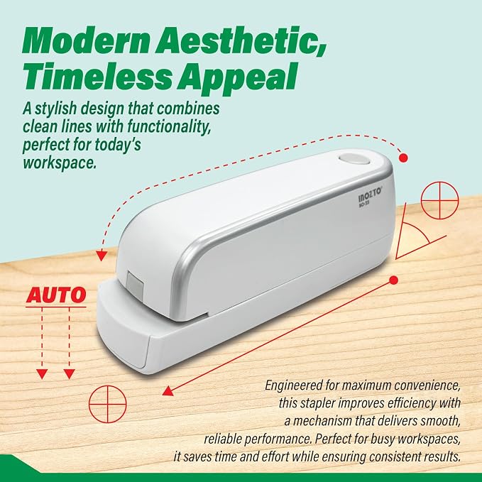 Electric Stapler, Automatic, Portable, 210 Staples Capacity, 25 Sheet (26/6 Staple) Capability, Dual Power Mode, Quiet Under 80dB, Flat Clinch Design for Office, Home, and Crafts