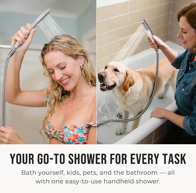 G-Promise All Metal 16 Inch Dual Square Shower Head with Handheld Spray Combo, Rain Shower Head, Adjustable Extension Arm, 3-Way Diverter, 71 Inch Extra Long Hose - A Bathroom Upgrade(Brushed Nickel)