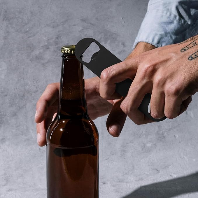 50 Pack Flat Beer Bottle Opener 7 inch Stainless Steel Flat Bottle Opener Beer Bottle Openers for Bartender Kitchen Bar Restaurant (Black)