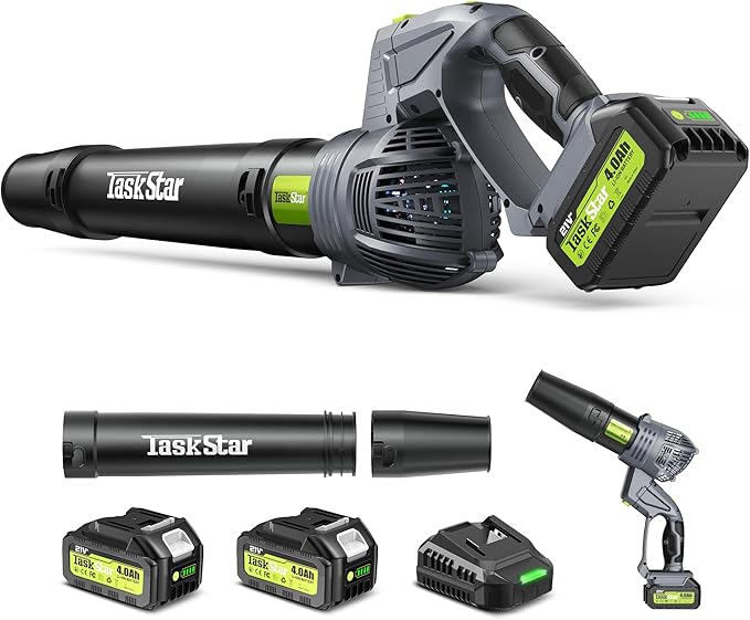 Taskstar Leaf Blower for Lawn: 550CFM Battery Electric Cordless Small Blower with Swivel Head Total 8.0 Ah Battery & Charger - Mini-Leaf for Decker Car Patio Yard