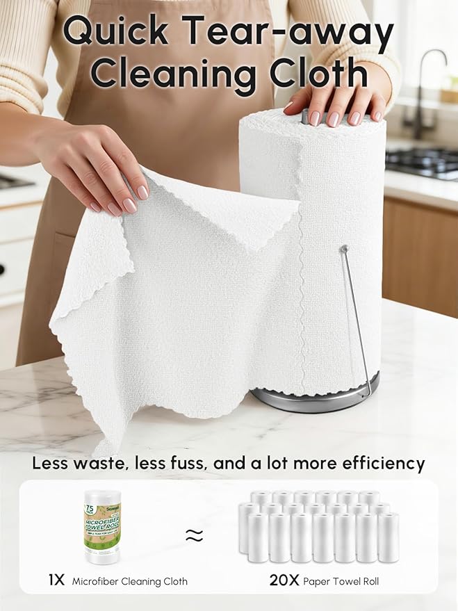 Microfiber Cleaning Cloths Roll, 225 Pack Tear Away Microfiber Towels Roll, 12" x 12" Lint Free Rags, Reusable Cleaning Cloths, Washable, Scratch Free,Ultra Absorbent Dish Rags(White)