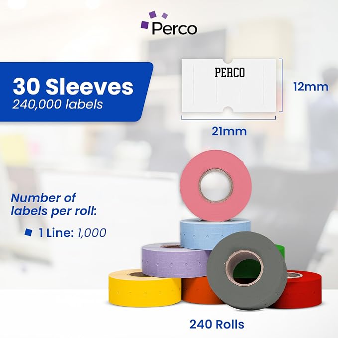Custom Price and Date Labels - 24,000 Price Marking Labels for Perco Lite, X, Plus and Perco Pro 1 Line Guns - Choose Color, Font and Imprint - 240 Rolls, 30 Sleeves - Made in USA