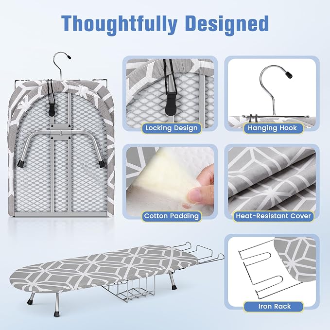 Tabletop Ironing Board, Foldable Small Ironing Board with Iron Holder Portable Mini Iron Board for Small Spaces Compact Table top Small Ironing Table for Dorms, Aprtment, RVs, Travel, 32"x12"
