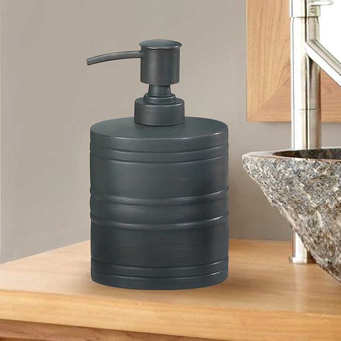nu steel 4pc Collection-Oil Rubbed Bronze Bogart Metal Bath Accessory Set for Vanity Countertops, 4 Piece Luxury Ensemble Includes Dish, Toothbrush Holder, Tumbler, soap and Lotion Pump (BG-3456-SET4)
