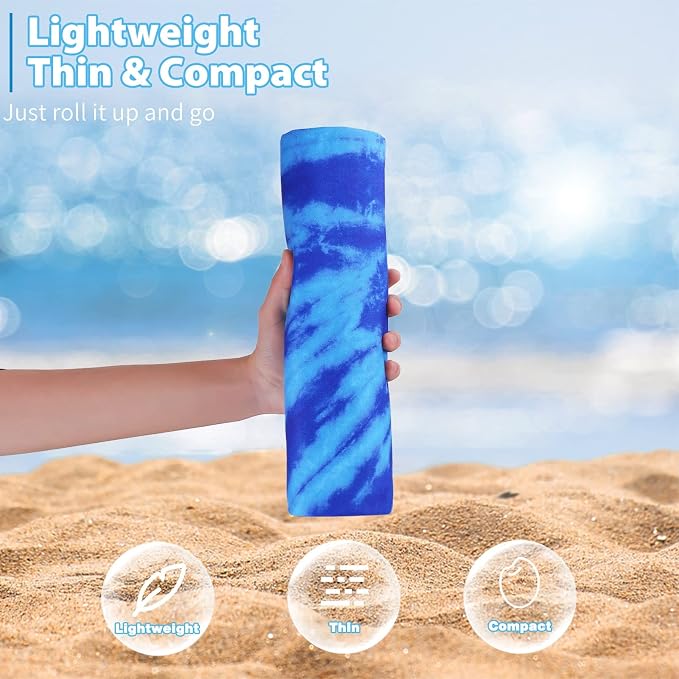 TwoYek Microfiber Beach Towel Extra Large 71x32 inches Blue Tie Dye Print | Thin Lightweight, Sand Free, Super Absorbent Quick Dry, Oversized for Travel Pool Swim Bath Accessories Vacation Essentials