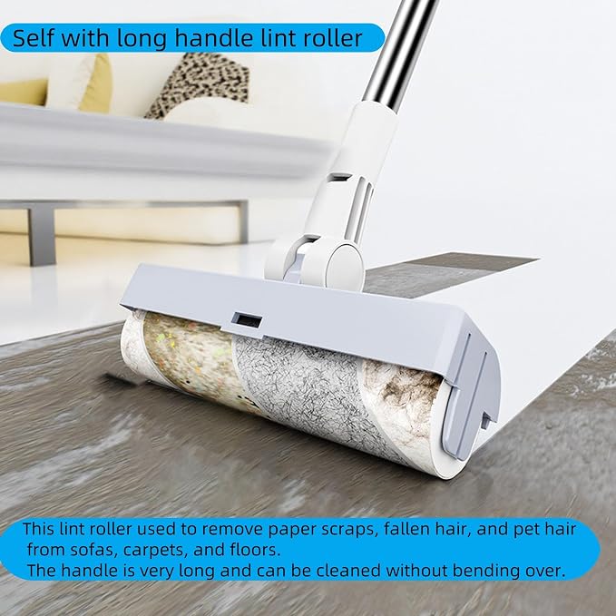 SDSM Broom with Dustpan Combo Set, 3 in 1 Multifunctional Broom and Dustpan with 43" Long Handle, Concealed Lint Roller, for Clean Home Kitchen Bathroom Office, Indoor Outdoor Floor
