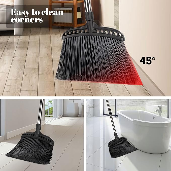 Masthome Spin Mop and Bucket with Wringer Set with 3 Reusable Pads & Heavy Duty Broom with Hard Bristles