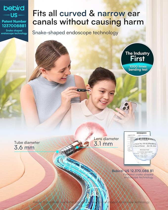 Bebird Earsight Ultra 2K Ear Wax Removal Tool Camera,Pain-Free Ear Cleaner with HD Otoscope,Visual Ear Pick Tweezers, Safe Silicone Tips,Ear Cleaning Kit for Family, FSA HSA Eligible (Starlight Black)