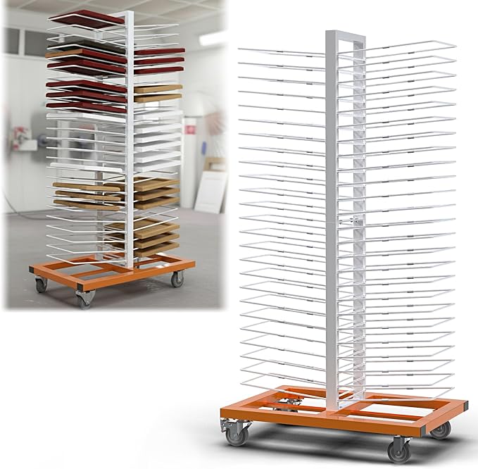 MOOFI 50 Shelves Paint Drying Rack with 4 Locking Casters for Cabinet & Full-Size Doors Drying Rack - Heavy Duty Art Studio Space Saving Storage Rack, 2.1" Shelf Spacing, 25lbs Capacity per Level